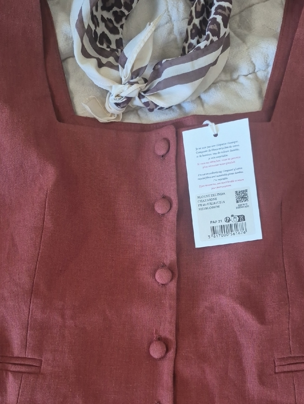 🍁Sezane Zelinda Chestnut Linen Squareneck Vest NWT Size 14 FINAL